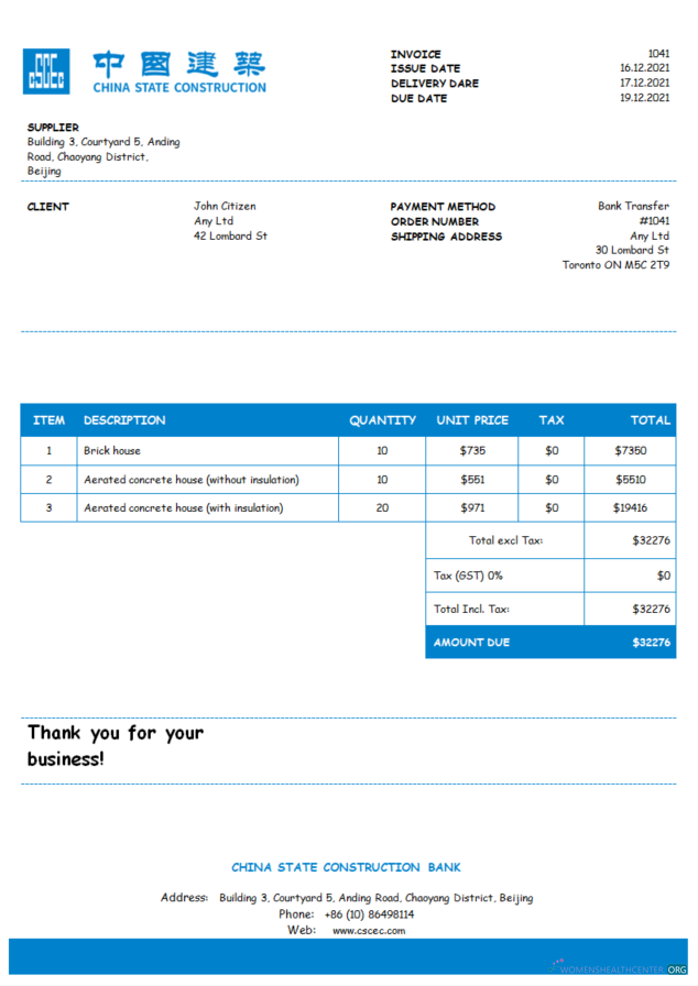 Download USA China Construction Bank invoice Photoshop template